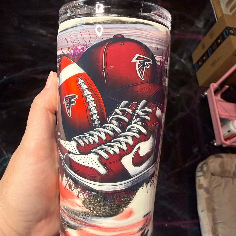 Atlanta Falcons Tumbler with Sneakers Design Handmade Can Bottle Cooler and Cup